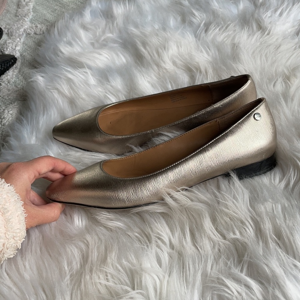 Calvin Klein Metallic Gold Pointed Toe Ballet Flat - Picture 2 of 4
